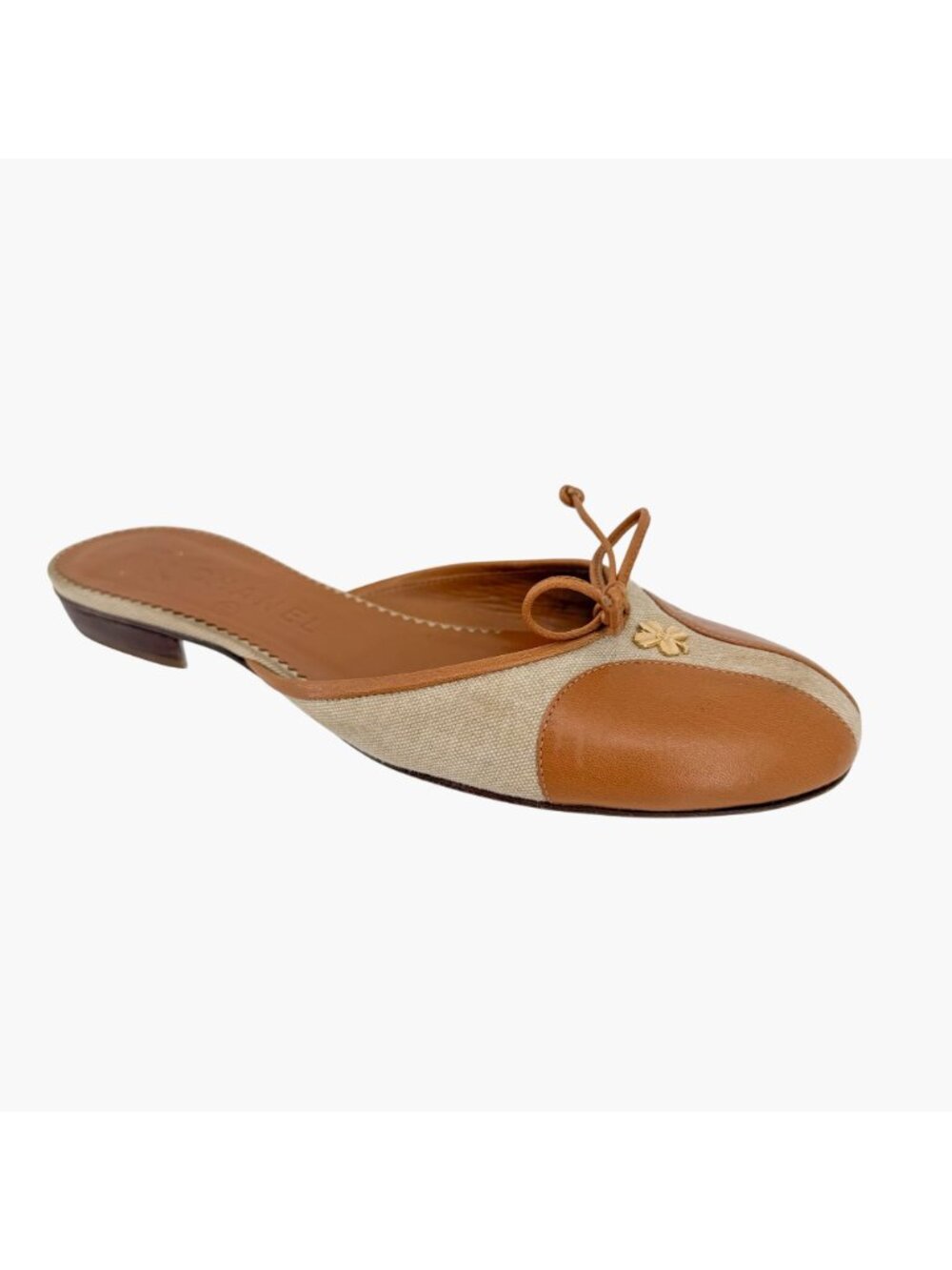 Chanel Vintage CC Clover Mule Flats Brown Beige Size 38.5 US 7.5-8 Ballet - Picture 8 of 15